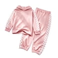 thumbnail image 1 of OYXSER Girls 2 Piece Plaid Lounge Set Cropped Hoodie and Sweatpants Jogger Pants Activewear Outfit, Pink 13-14Y, 1 of 9