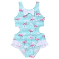 thumbnail image 1 of OYXSER Girls Bathing Suits Flamingos Ruched Cut Out Bathing Suit for Girls One Piece Beach Swimwear Bathing Suit, Blue 5-6Y, 1 of 5