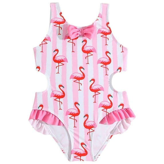 OYXSER Girls Bathing Suits Flamingos Ruched Cut Out Bathing Suit for Girls One Piece Beach Swimwear Bathing Suit, Pink 9-10Y