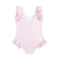 thumbnail image 1 of OYXSER Girls Bathing Suits Solid Ruched Bathing Suit for Girls Cute Striped Bathing Suit Swimwear Beach Bathing Suit, Pink 3T, 1 of 7