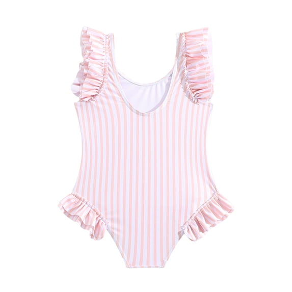 OYXSER Girls Bathing Suits Solid Ruched Bathing Suit for Girls Cute Striped Bathing Suit Swimwear Beach Bathing Suit, Pink 3T