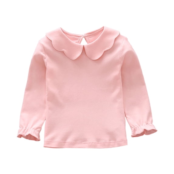 OYXSER Girls Casual Top with Peter Pan Collar & Ruffle Sleeve Details for School Wear, Pink 3-4T