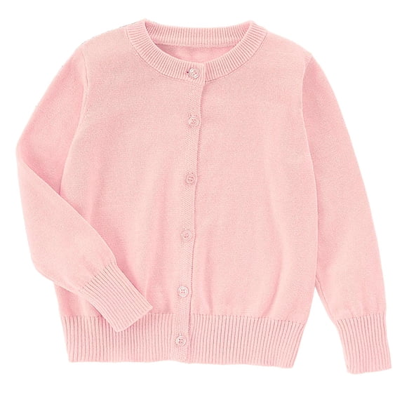 OYXSER Girls Cotton Knit Cardigan Sweater Long Sleeve Button Down Crewneck Uniform Tops, Pink 5-6Y