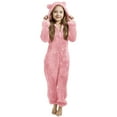 thumbnail image 1 of OYXSER Girls Fleece Hooded Romper Jumpsuit soft comfortable With Ears Soft Warm Winter Pajamas Play Costume, Light Pink 6-7 Years, 1 of 3
