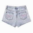 thumbnail image 1 of OYXSER Girls Jean Shorts Y2k Baggy High Elastic Waisted Cute Bow Embroidery Summer Teens Denim Shorts, Light Blue 14-15Y, 1 of 8