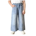 thumbnail image 1 of OYXSER Girls Jeans Denim Wide Leg Baggy Pants Kids Clothes Embroidery High Waist Wide Leg Jeans Y2K Trendy Tween Streetwear, Blue 5-6Y, 1 of 8