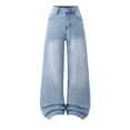 thumbnail image 1 of OYXSER Girls Jeans Pants Wide Leg Baggy Pants Kids Clothes Simple High Elastic Waist Denim Pants with Pockets Cute Y2K Trendy Tween Streetwear, Light Blue 15-16Y, 1 of 3