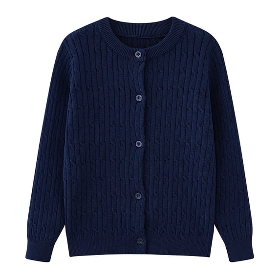 OYXSER Girls Long Sleeve Crewneck Cardigan Sweater Button Down Knit School Uniform Top, Blue 9-10Y