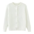 thumbnail image 1 of OYXSER Girls Long Sleeve Crewneck Cardigan Sweater Button Down Knit School Uniform Top, White 9-10Y, 1 of 7