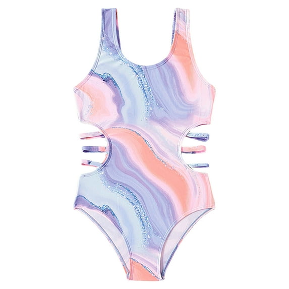 OYXSER Girls Sparkle Swimsuits Colorful Swimsuits Cut Out Hawaii Swimwear Sleeveless Kids One Piece Swimwear, Purple 11-12Y