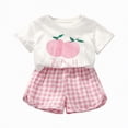thumbnail image 1 of OYXSER Girls Summer Outfits 6 12 Months Fruit Plaid Print Short Sleeve T-Shirts + Shorts Set Cute Summer Girl Clothes Set, Pink 18-24M, 1 of 4