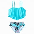 thumbnail image 1 of OYXSER Girls Swimsuit Bikini Set 2 Piece Bathing Suit for Teens Tiered Ruffled Adjustable Straps Cute Bikini Swimwear, Blue 11-12Y, 1 of 7