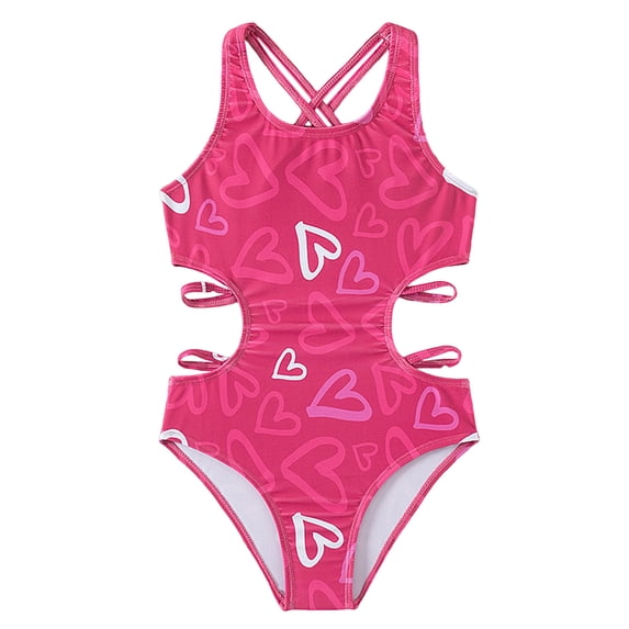 OYXSER Girls Swimsuit One Piece Bathing Suit Cut Out Crossback Hawaii Swimwear Swimwear Beach Bathing Suit, Hot Pink 9-10Y