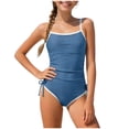 thumbnail image 1 of OYXSER Girls Swimsuit One Piece Bathing Suit Solid Square Neck Color Block Adjustable Straps Drawstring Swimsuits for Teens with Padded, Blue 13-14 Years, 1 of 9
