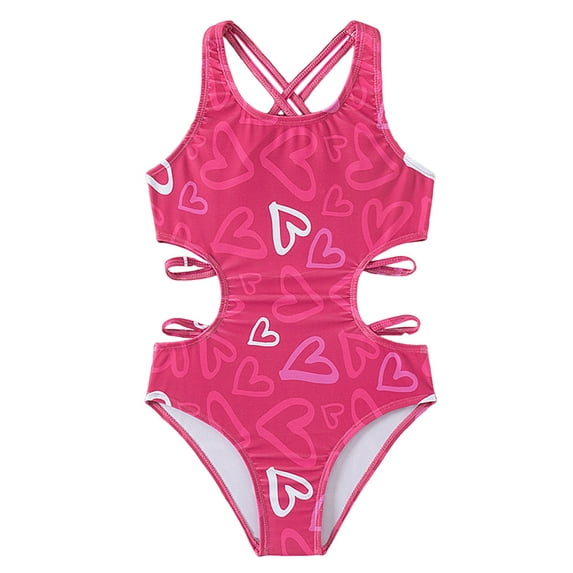 OYXSER Girls Swimsuit One Piece Swimsuits Cut Out Crossback Hawaii Swimwear Swimwear Beach Bathing Suit, Hot Pink 9-10Y