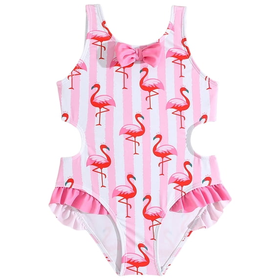 OYXSER Girls Swimsuit One Piece Swimsuits Flamingos Ruched Cut Out Bathing Suit for Girls Swimwear Beach Bathing Suit, Pink 13-14Y