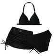 thumbnail image 1 of OYXSER Girls Swimsuits 3 Piece Tankini Bathing Suit Set Halter Solid Swimsuit with Drawstring Beach Skirt Cute Bikini Swimwear, Black 10-11Y, 1 of 7