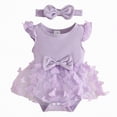 thumbnail image 1 of OYXSER Infant Baby Girl Clothes Infant Summer Outfits Set Ruffle Sleeve Romper Dress with Headband Newborn Infant Summer Cute Outfit, Light Purple 12-18M, 1 of 7