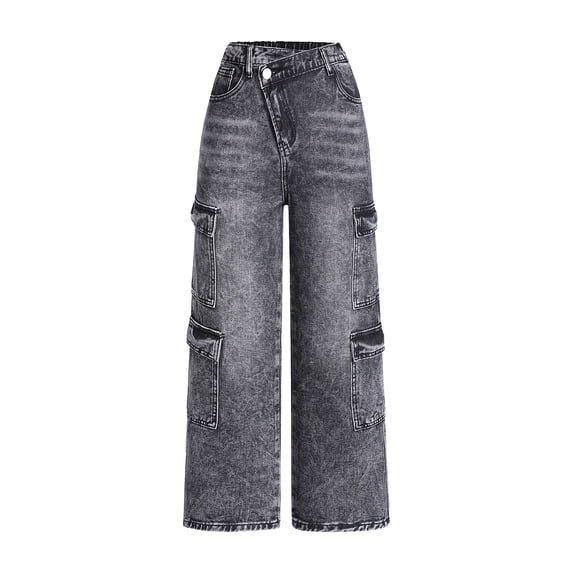 OYXSER Jeans for Girls Basic Wide Leg Jeans Comfortable High Waist Wide Leg Jeans Cute Y2K Trendy Tween Streetwear, Black 8-9Y
