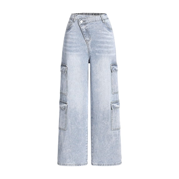 OYXSER Jeans for Girls Basic Wide Leg Jeans Comfortable High Waist Wide Leg Jeans Cute Y2K Trendy Tween Streetwear, Blue 8-9Y