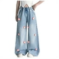 thumbnail image 1 of OYXSER Jeans for Girls Basic Wide Leg Jeans Flowers High Elastic Waisted Denim Pants Trendy Denim Pants, Pink 7-8Y, 1 of 6