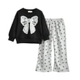 thumbnail image 1 of OYXSER Kids Girls Bow Graphic Crewneck Top and Bow Pattern Wide Leg Pants Set, Black 5 Years, 1 of 9