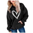 thumbnail image 1 of OYXSER Kids Girls Heart Graphic Hooded Sweatshirt Long Sleeve Pullover Top with Front Pocket Casual School Wear, Black 4-5Y, 1 of 5