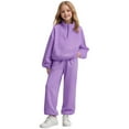 thumbnail image 1 of OYXSER Kids Half Zip Sweatshirt Sets Fleece Lined Long Sleeve & Fuzzy Pants Unisex Winter 2-Piece Outfits Comfortable Play & Lounge Wear, Purple 10-11 Years, 1 of 4