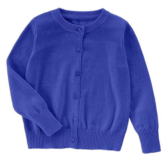 OYXSER Kids Long Sleeve Cardigan Sweater Girls Button Down Crewneck Knit Uniform, Blue 7-8Y