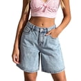 thumbnail image 1 of OYXSER Little Girls Jean Shorts Y2K Vintage High Waist Straight Leg Clothes Jorts Drawstring Shorty Shorts for Teen Girls, Light Blue 12-13Y, 1 of 8