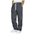 thumbnail image 1 of OYXSER Men's Sweatpants Wide Leg Drawstring Elastic Waist Lounge Pants with Pockets, Dark Gray XXL, 1 of 5