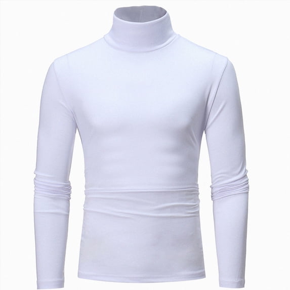 OYXSER Mens Basic Turtleneck Long Sleeve Pullover Sweater Slim Fit Lightweight Knitted Top, White XL