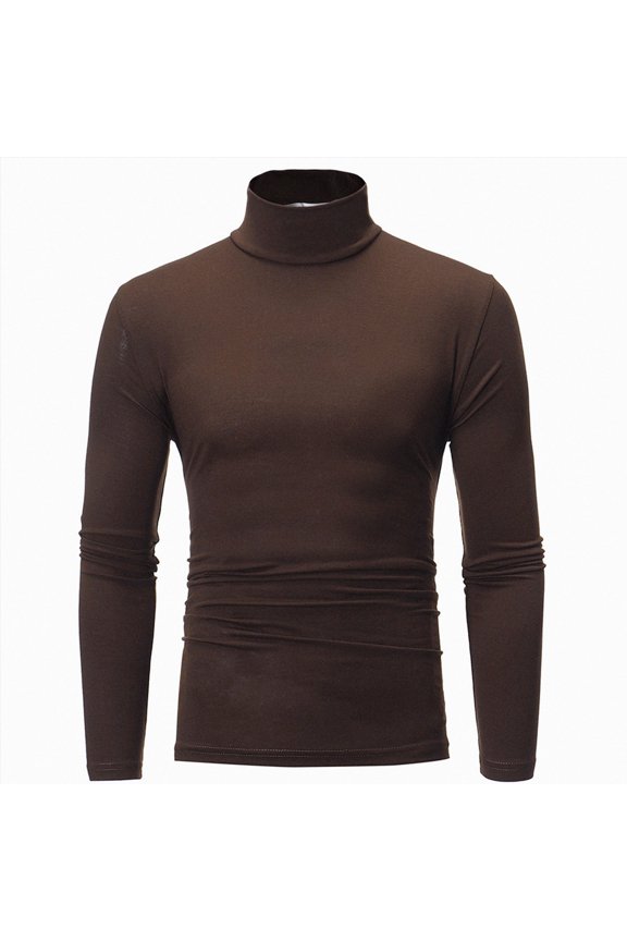 Mens Long Sleeve Mock Turtleneck Shirt Slim Fit Knitted Lightweight Casual Pullover Top, Coffee L