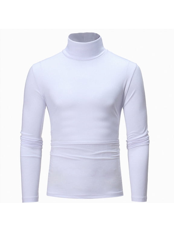 Mens Mock Neck Turtleneck Long Sleeve Shirt Slim Fit Knitted Casual Pullover, White M