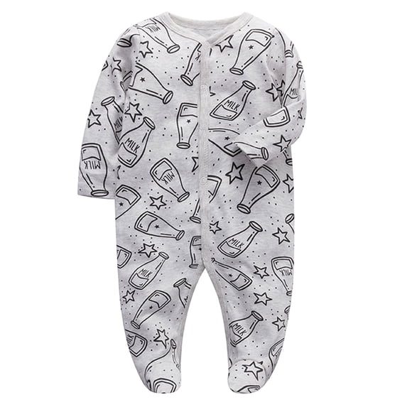 OYXSER Newborn Boy Clothes 12M Baby Girl Newborn Long Sleeve Button Bodysuit Romper Jumpsuit One Piece Outfit Winter Clothing, Gray 9-12 Months
