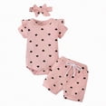 thumbnail image 1 of OYXSER Newborn Infant Baby Girl Clothes 18 24 Months Romper Shorts Set Love Heart Print with Headband Infant Summer Outfits Set, Pink 12-18M, 1 of 4