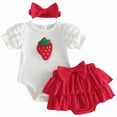 thumbnail image 1 of OYXSER Newborn Infant Baby Girl Clothes 18 24 Months Romper Skirt Set Strawberry with Headband Infant Summer Outfits Set, Red 0-3M, 1 of 8