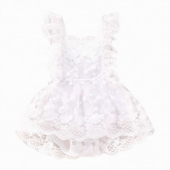 OYXSER Newborn Infant Baby Girl Clothes Floral Summer Outfits Ruffle Sleeve Romper Dress with Headband Newborn Infant Summer Cute Outfit, White 0-3M