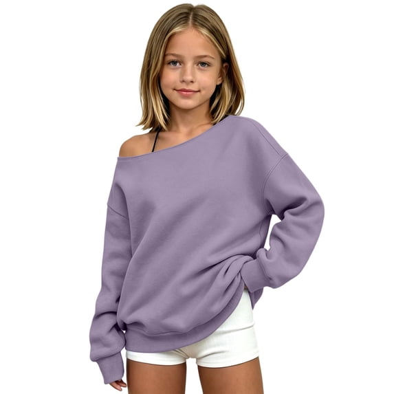 OYXSER Off the Shoulder Sweatshirt Tween Clothes Girls Trendy Asymmetrical Cute Top, 3-14 Years
