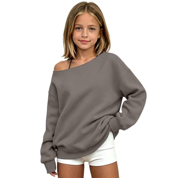 OYXSER Off the Shoulder Sweatshirt Tween Clothes Girls Trendy Asymmetrical Cute Top, 3-14 Years