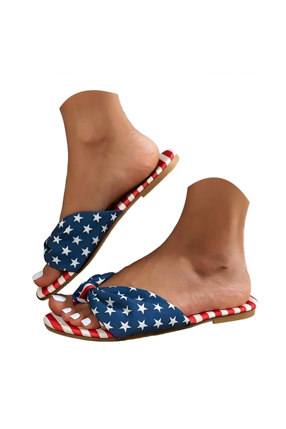 Patriotic Sandals for Women Cork Sandals with Star and Print Retro Metal Flat Sandals Casual and Versatile Vacation Women's Sandals Patriotic Thong Sandal