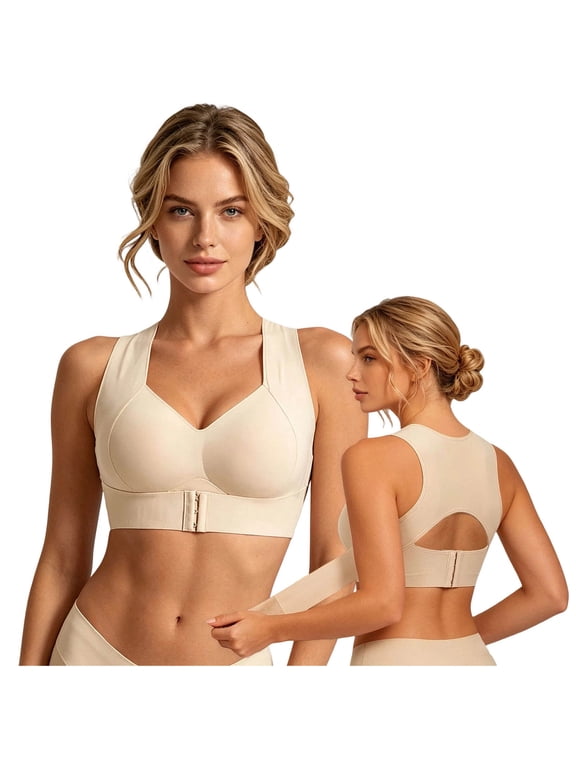 Posture Bras for Women Lifting Sports Wireless Bra Wide Strap Back Support Full Coverage Front Closure Bras Gifts