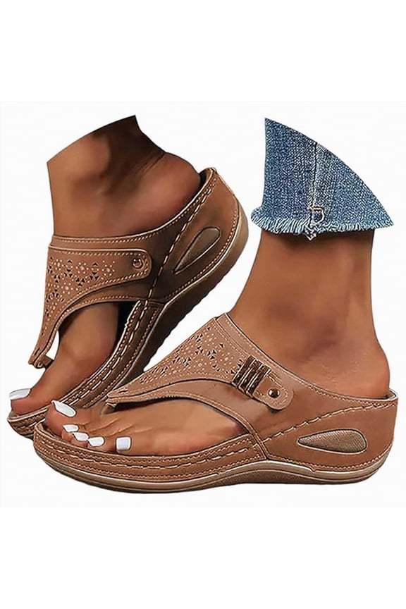Sandals Women Thong Dressy Sandal Comfortable Walking Soft Leather Sandal Casual Slip on Summer Sandals, Size 9