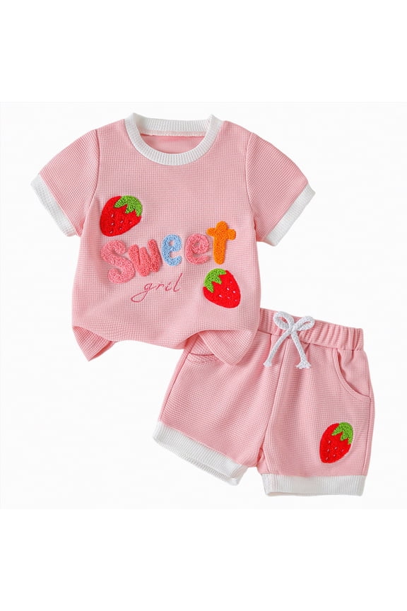 Summer Toddler Girl Clothes 18 24 Months Short Sleeves Shorts Set 2pcs Cute Short Set, Pink 9-12M