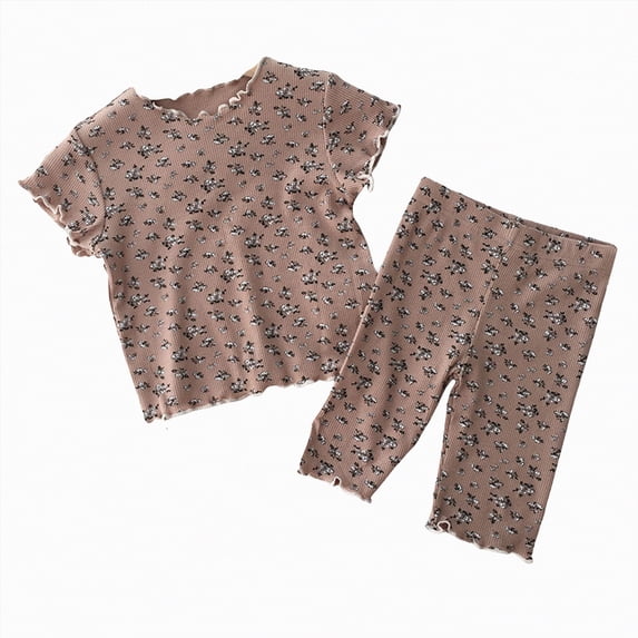 OYXSER Summer Toddler Girl Clothes 1T 2T 3T 4T 5T T-Shirts Shorts Clothing Set Ribbed Knit Cute Summer Short Set 2pcs Shorts Outfits Set, Coffee 9-10Y
