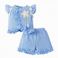 thumbnail image 1 of OYXSER Summer Toddler Girl Clothes 3T 4T Cute Ruffle Flutter Sleeves Short Sleeves T-Shirt Tee Tops + Shorts 2pcs Shorts Outfits Set, Blue 2-3T, 1 of 9