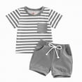 thumbnail image 1 of OYXSER Toddler Baby Boy Clothes 2T 3T Striped Summer Short Sleeve Button Down Shirt & Shorts Set Baby Boy Outfits, Gray 2-3T, 1 of 4