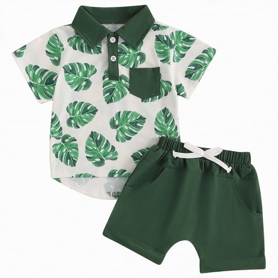 OYXSER Toddler Baby Boy Clothes 6 12 Months Cute Summer Kids Pattern Short Sleeve Button Down Shirt & Shorts Set Cool Short Sets, Dark Green 0-6M