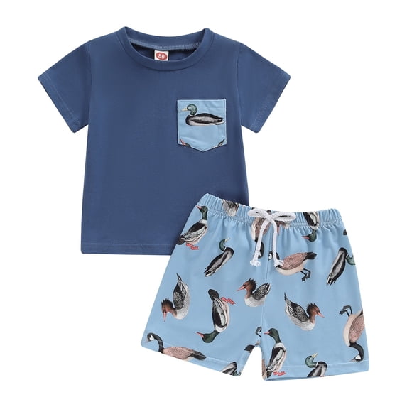 OYXSER Toddler Baby Boy Outfit Cartoon Summer Print Short Sleeve T-Shirt and Shorts Set 2 Piece Spring Summer Clothes, Blue 6-12M