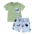 thumbnail image 1 of OYXSER Toddler Baby Boy Outfit Cartoon Summer Print Short Sleeve T-Shirt and Shorts Set 2 Piece Spring Summer Clothes, Green 6-12M, 1 of 5